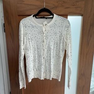 Ann Taylor Cream Button Down Cardigan with Black Stars NEW w/ tags Small